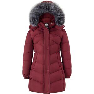 Women's Wine Red Fashionable Waterproof Quilted Puffer Jacket Coat Winter Warm
